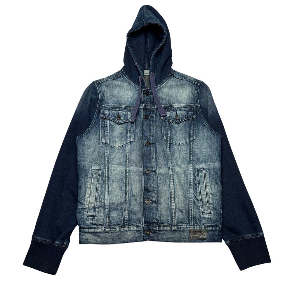 PRPS Hooded Denim Jacket Men's Large Acid Wash Two Toned Trucker